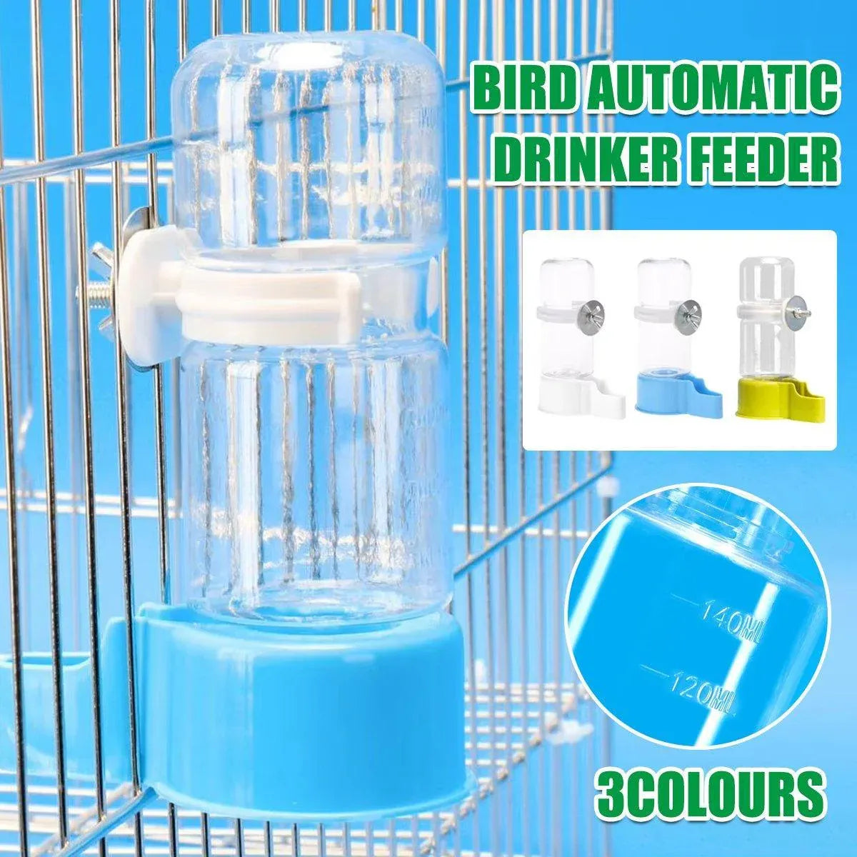 Pet Bird Waterer Automatic Water Feeder Adapter Parrots Cage Drinker Parrots - White