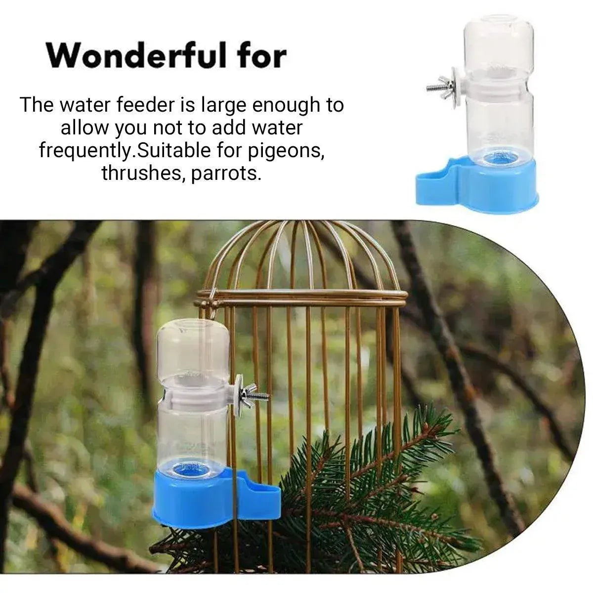 Pet Bird Waterer Automatic Water Feeder Adapter Parrots Cage Drinker Parrots - White