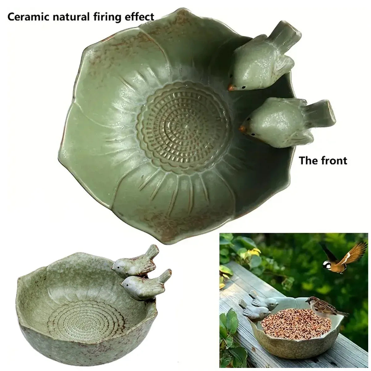 Ceramic Bird Bowl Feeder Dish Set Outdoor Garden Use Water Food Feeding Birds