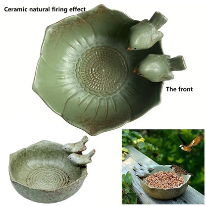 Ceramic Bird Bowl Feeder Dish Set Outdoor Garden Use Water Food Feeding Birds