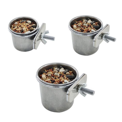 2X 4/5/6Cm Parrot Pet Stainless Steel Food Water Bowl Bird Feeder Crate Cage - 4CM*2PCS