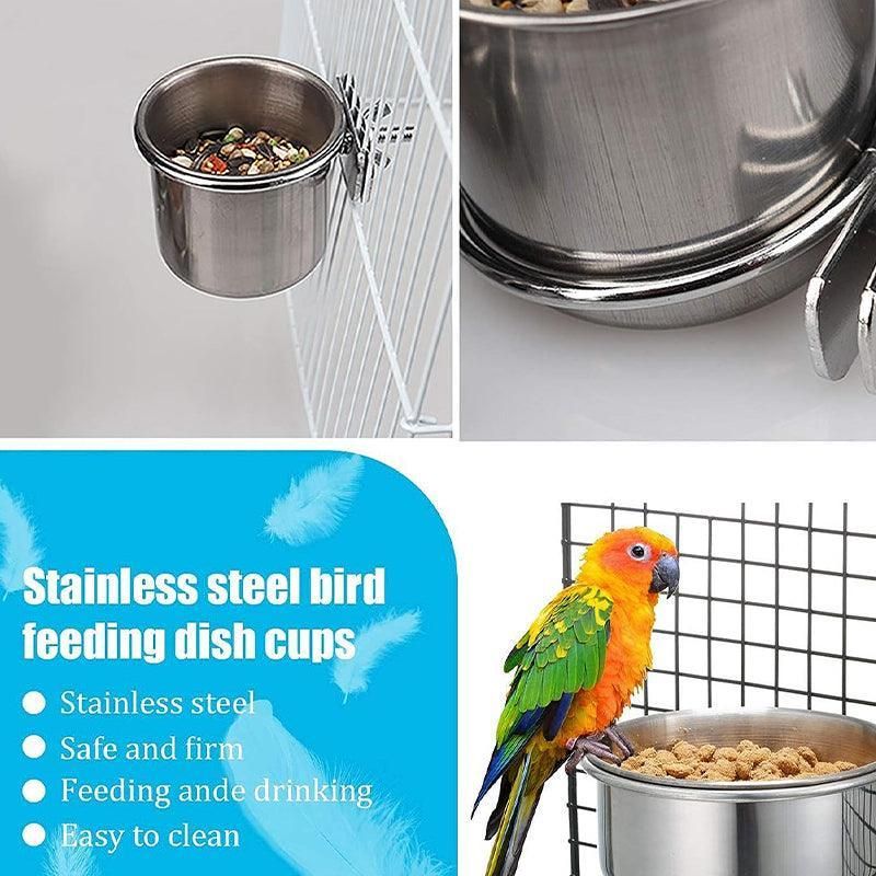 2X 4/5/6Cm Parrot Pet Stainless Steel Food Water Bowl Bird Feeder Crate Cage - 4CM*2PCS
