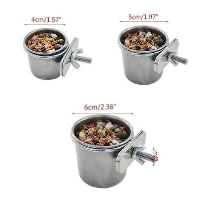 2X 4/5/6Cm Parrot Pet Stainless Steel Food Water Bowl Bird Feeder Crate Cage - 4CM*2PCS
