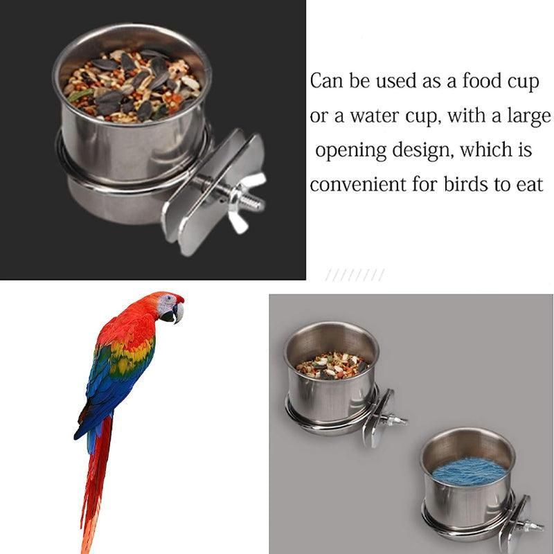 2X 4/5/6Cm Parrot Pet Stainless Steel Food Water Bowl Bird Feeder Crate Cage - 4CM*2PCS
