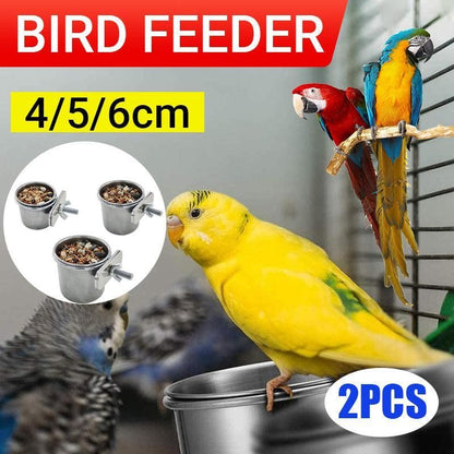 2X 4/5/6Cm Parrot Pet Stainless Steel Food Water Bowl Bird Feeder Crate Cage - 4CM*2PCS