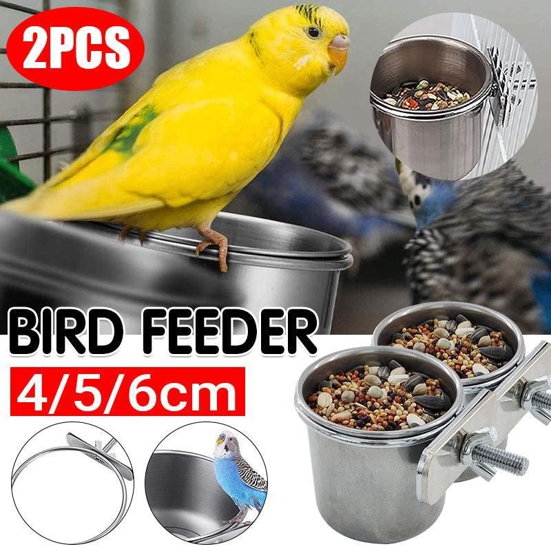 2X 4/5/6Cm Parrot Pet Stainless Steel Food Water Bowl Bird Feeder Crate Cage - 5CM*2PCS