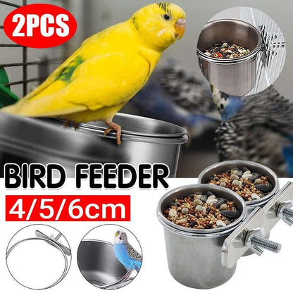 2X 4/5/6Cm Parrot Pet Stainless Steel Food Water Bowl Bird Feeder Crate Cage - 5CM*2PCS