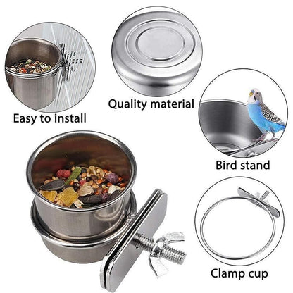 2X 4/5/6Cm Parrot Pet Stainless Steel Food Water Bowl Bird Feeder Crate Cage - 5CM*2PCS
