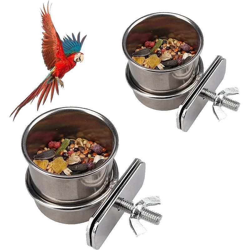 2X 4/5/6Cm Parrot Pet Stainless Steel Food Water Bowl Bird Feeder Crate Cage - 6CM*2PCS