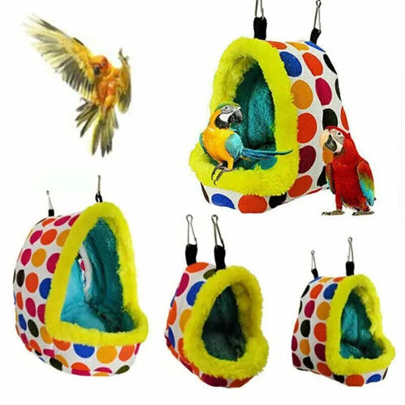 Bird Parrot Hammock Pet Sleep Cotton Nest Hang Cave Cage Plush Hut Tent Bed Warm - M