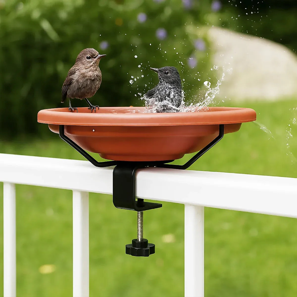 Hanging Bird Bath Basin Balcony Railing Bird Feeder Bowl Outdoor Water Dish