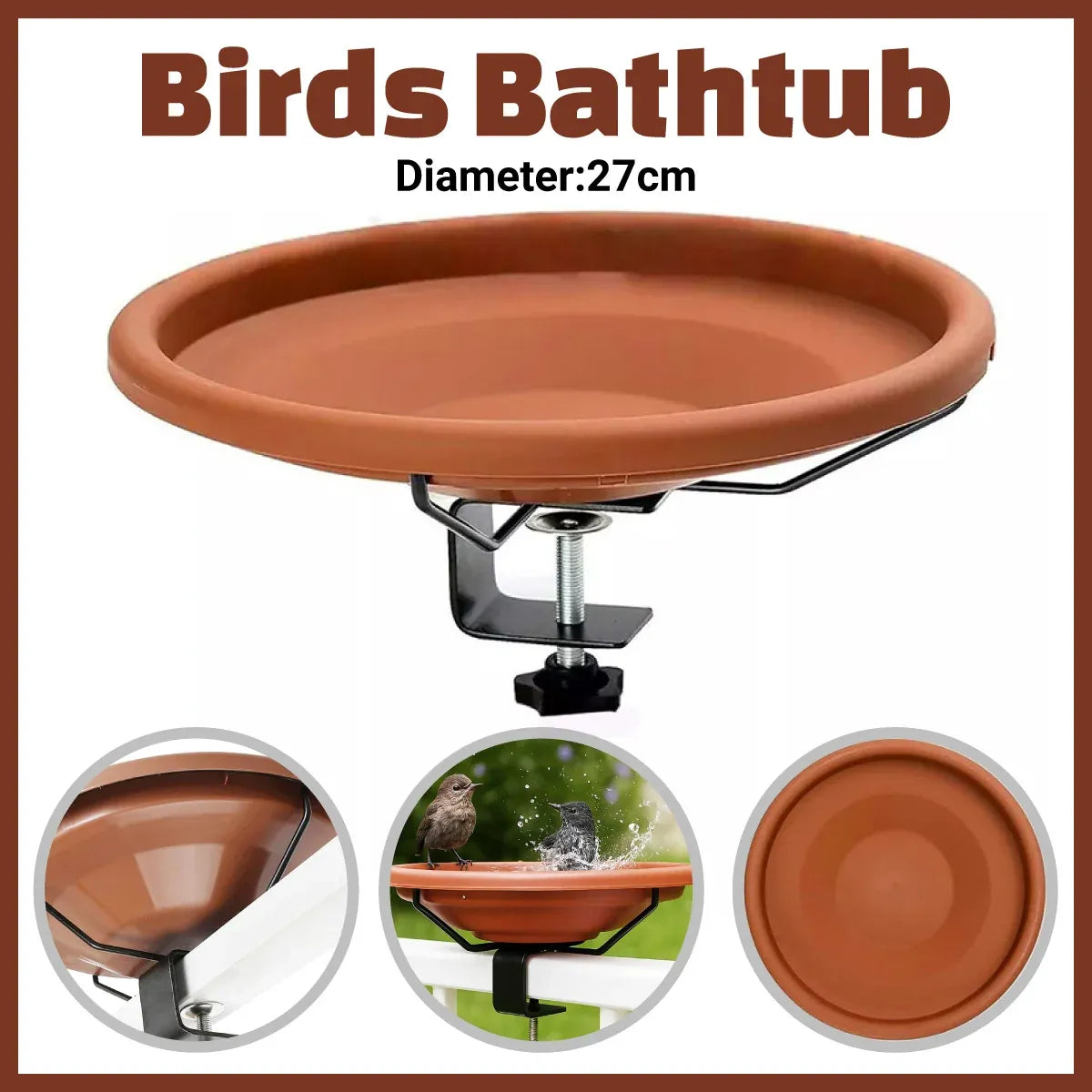 Hanging Bird Bath Basin Balcony Railing Bird Feeder Bowl Outdoor Water Dish