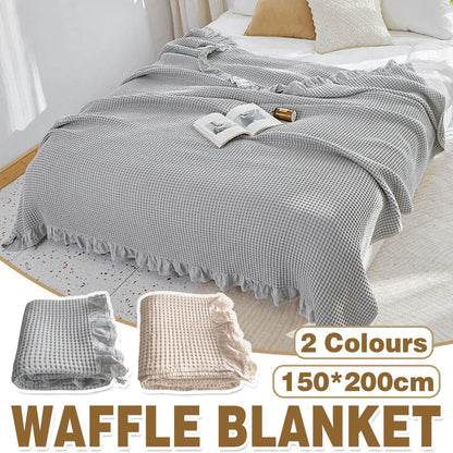 Waffle Sofa Blanket Thin Lightweight Throw Soft Cover Couch Bed Living Room Use - Beige - Mekamart Australia