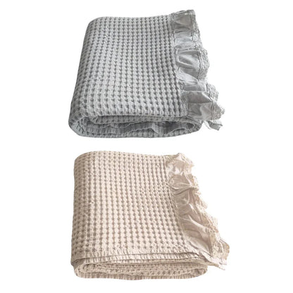Waffle Sofa Blanket Thin Lightweight Throw Soft Cover Couch Bed Living Room Use - Beige - Mekamart Australia
