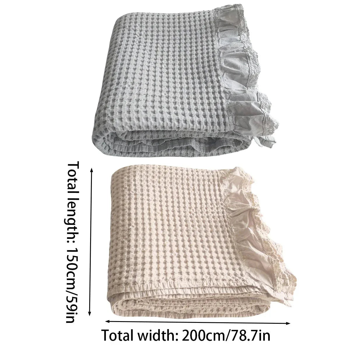 Waffle Sofa Blanket Thin Lightweight Throw Soft Cover Couch Bed Living Room Use - Beige - Mekamart Australia