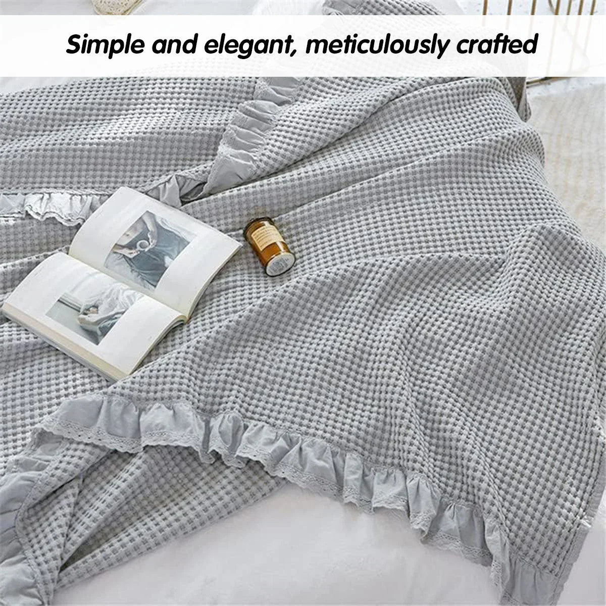 Waffle Sofa Blanket Thin Lightweight Throw Soft Cover Couch Bed Living Room Use - Beige - Mekamart Australia