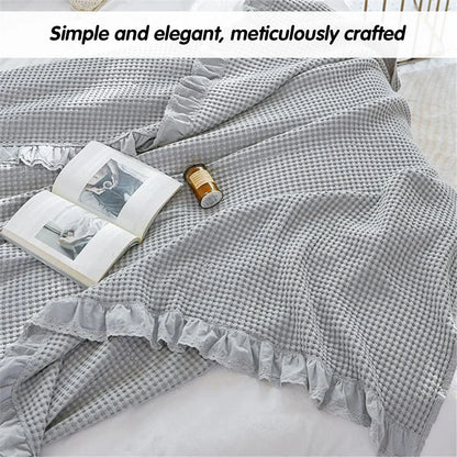 Waffle Sofa Blanket Thin Lightweight Throw Soft Cover Couch Bed Living Room Use - Beige - Mekamart Australia