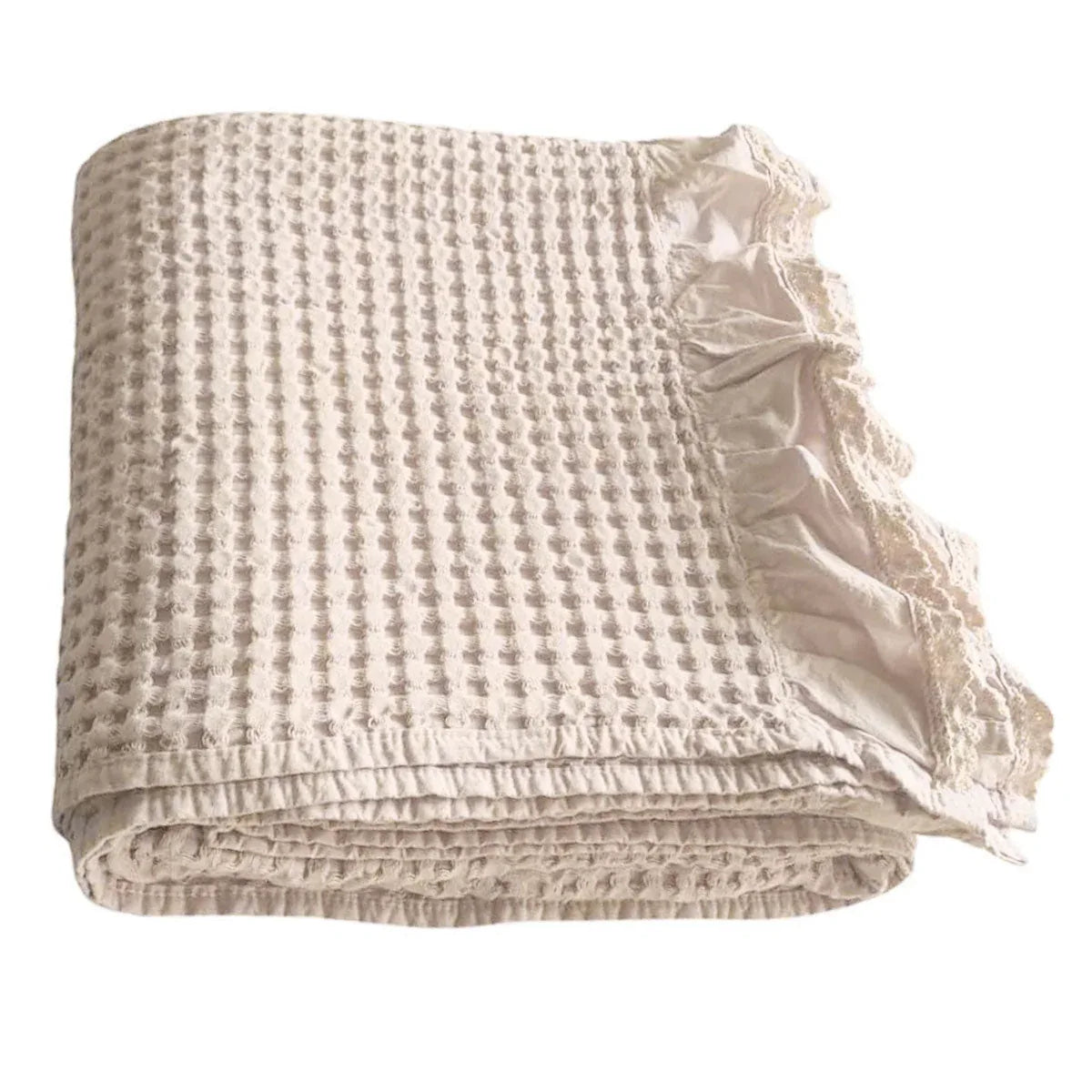 Waffle Sofa Blanket Thin Lightweight Throw Soft Cover Couch Bed Living Room Use - Beige - Mekamart Australia