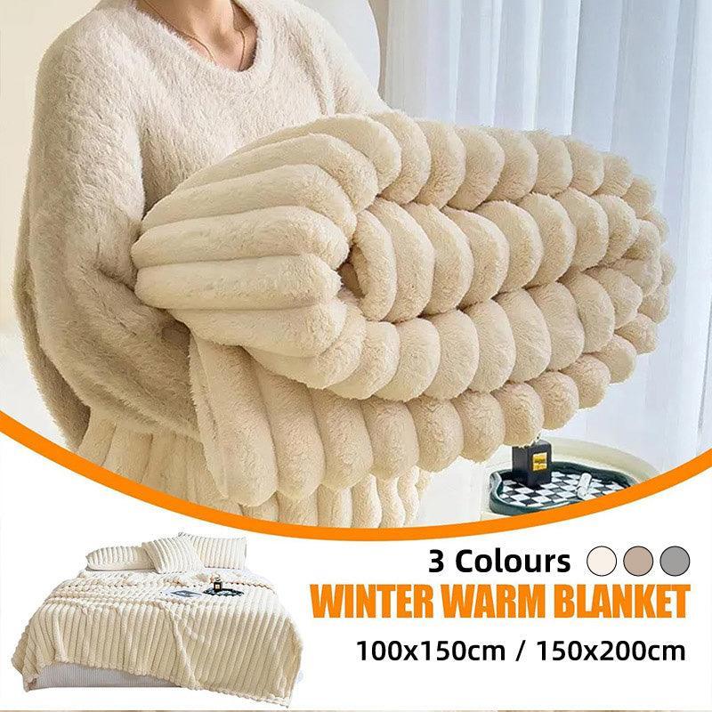 Plush Blanket Leisure Blanket Autumn Winter Warm Nap Throw Soft Cozy - White-100x150cm - Mekamart Australia
