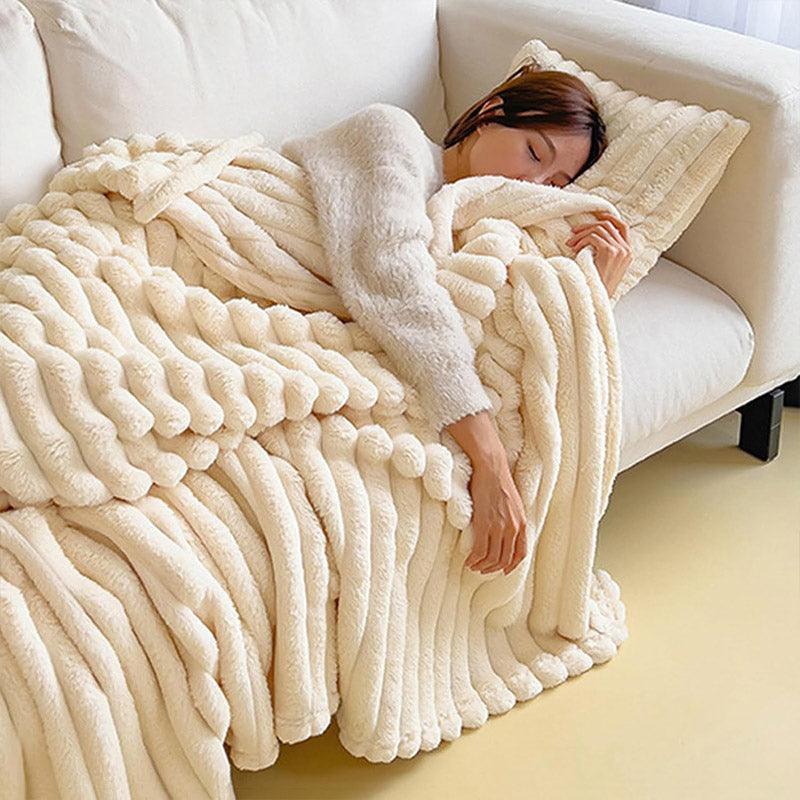 Plush Blanket Leisure Blanket Autumn Winter Warm Nap Throw Soft Cozy - White-100x150cm - Mekamart Australia