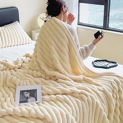 Plush Blanket Leisure Blanket Autumn Winter Warm Nap Throw Soft Cozy - White-100x150cm - Mekamart Australia