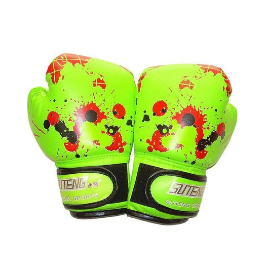 Boxing Sparring Training Gloves MMA Kickboxing Punching Gloves for Practice Sessions - Green [Map Pattern]