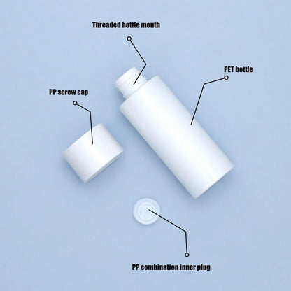 50/100/150ml Plastic Toner Lotion Bottles Refillable Travel Cosmetic Containers - White Lid + White Bottle - 100ml - Mekamart Australia