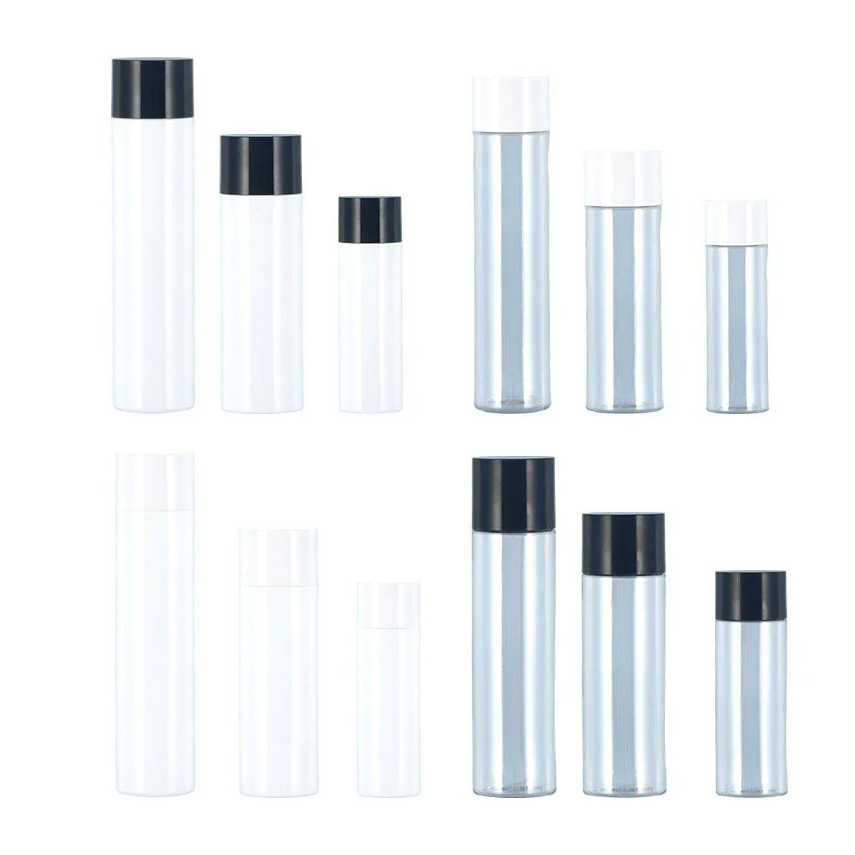 50/100/150ml Plastic Toner Lotion Bottles Refillable Travel Cosmetic Containers - Black Lid + Transparent Bottle - 100ml - Mekamart Australia