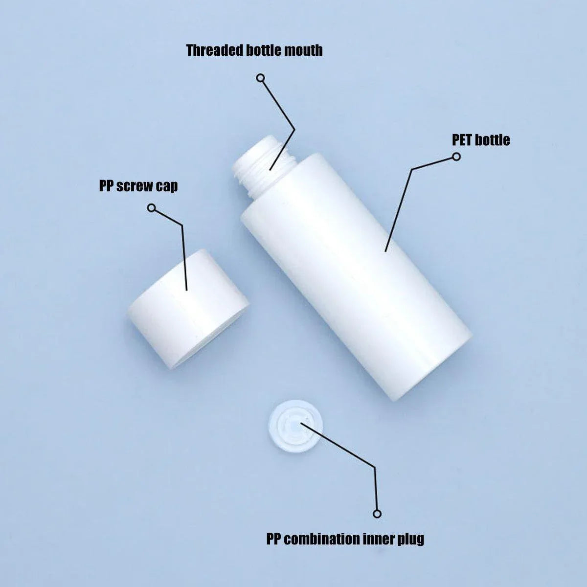 50/100/150ml Plastic Toner Lotion Bottles Refillable Travel Cosmetic Containers - White Lid + Transparent Bottle - 50ml - Mekamart Australia
