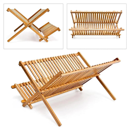 Bamboo Dish Drying Rack 2 Tier Foldable Sink Organiser 45 x 26cm Countertop