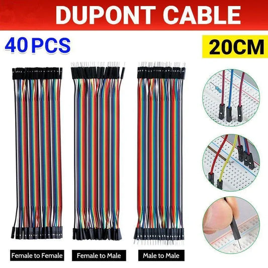 40PCS Dupont Cable 20cm Jumper Wire for Arduino RPi breadboard - Male to Male 20CM