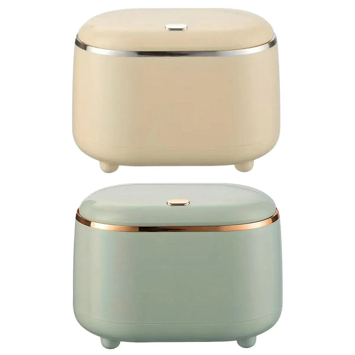 Small Desktop Trash Can Oval Pop Up Lid Rubbish Bin Waste Organizer Container - Beige - Mekamart Australia