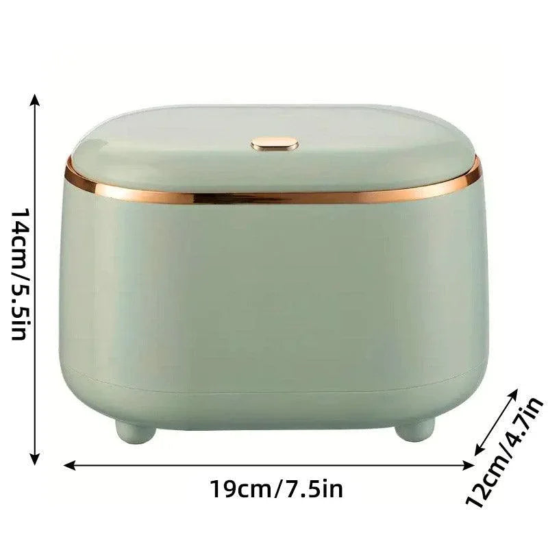 Small Desktop Trash Can Oval Pop Up Lid Rubbish Bin Waste Organizer Container - Beige - Mekamart Australia