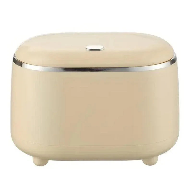 Small Desktop Trash Can Oval Pop Up Lid Rubbish Bin Waste Organizer Container - Beige - Mekamart Australia