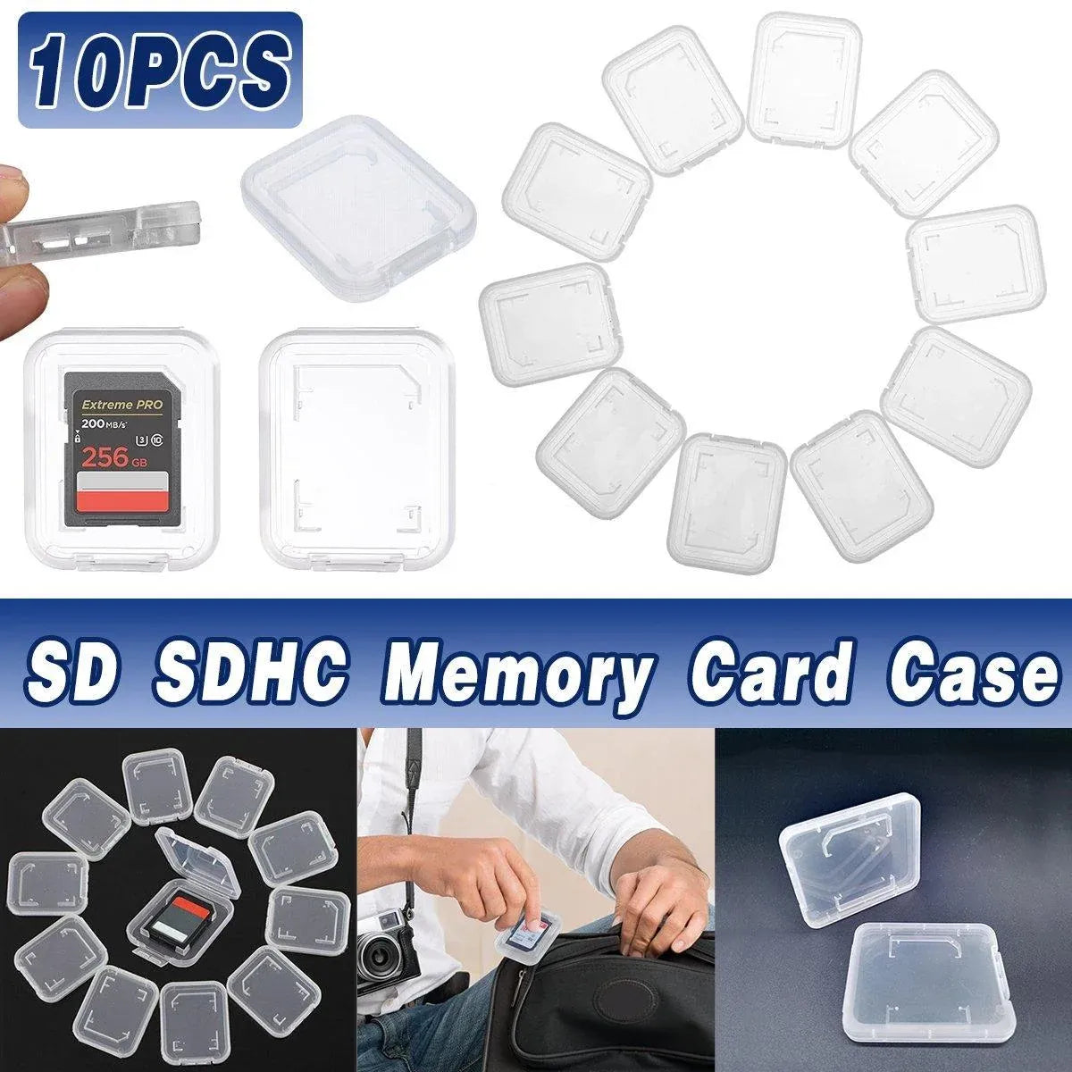 10pcs Transparent SD SDHC Memory Card Storage Box Flip Open Single Card Holder