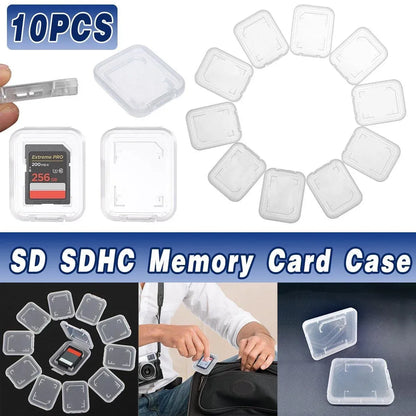 10pcs Transparent SD SDHC Memory Card Storage Box Flip Open Single Card Holder