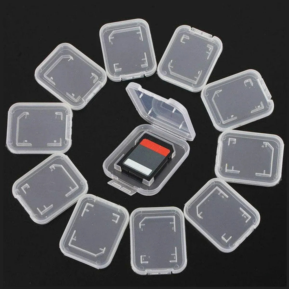 10pcs Transparent SD SDHC Memory Card Storage Box Flip Open Single Card Holder