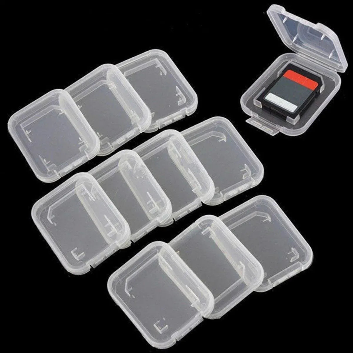 10pcs Transparent SD SDHC Memory Card Storage Box Flip Open Single Card Holder