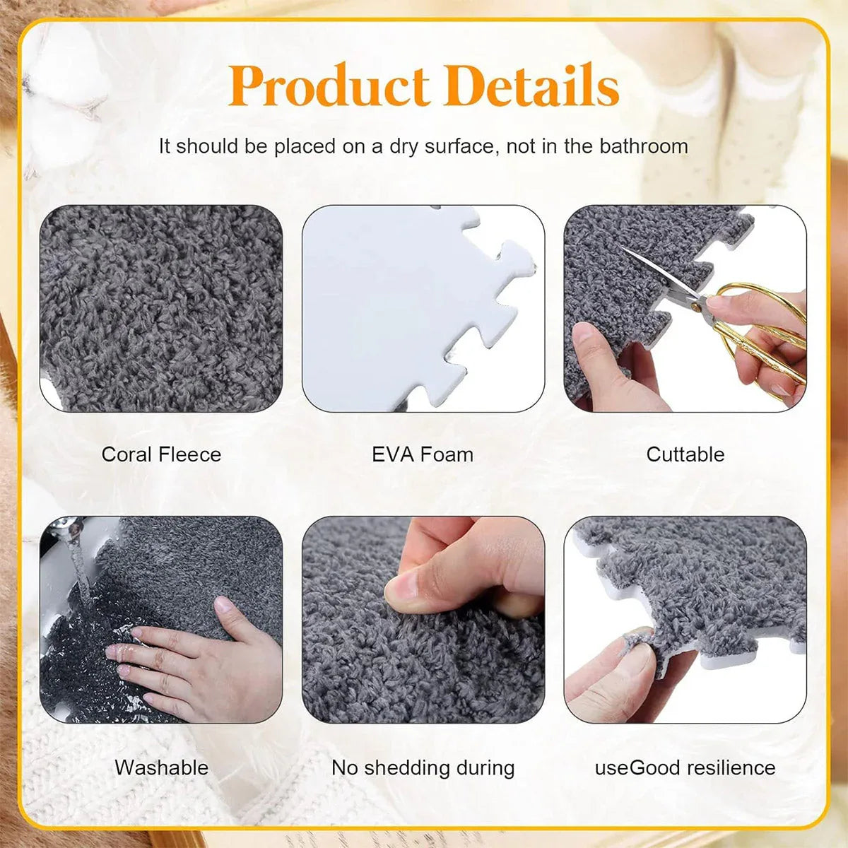 Foam Floor Mats Set 10PCS Shaggy Interlocking Tiles Soft for Kids Room Play Area - Grey-White - Mekamart Australia
