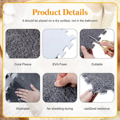 Foam Floor Mats Set 10PCS Shaggy Interlocking Tiles Soft for Kids Room Play Area - Grey-White - Mekamart Australia