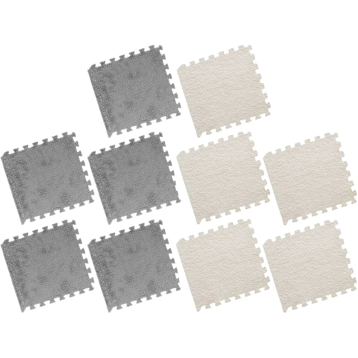 Foam Floor Mats Set 10PCS Shaggy Interlocking Tiles Soft for Kids Room Play Area - Grey-White - Mekamart Australia