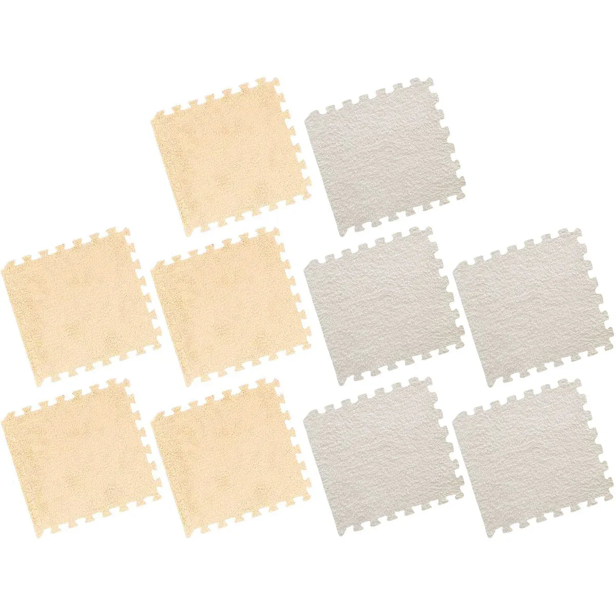 Foam Floor Mats Set 10PCS Shaggy Interlocking Tiles Soft for Kids Room Play Area - Grey-White - Mekamart Australia