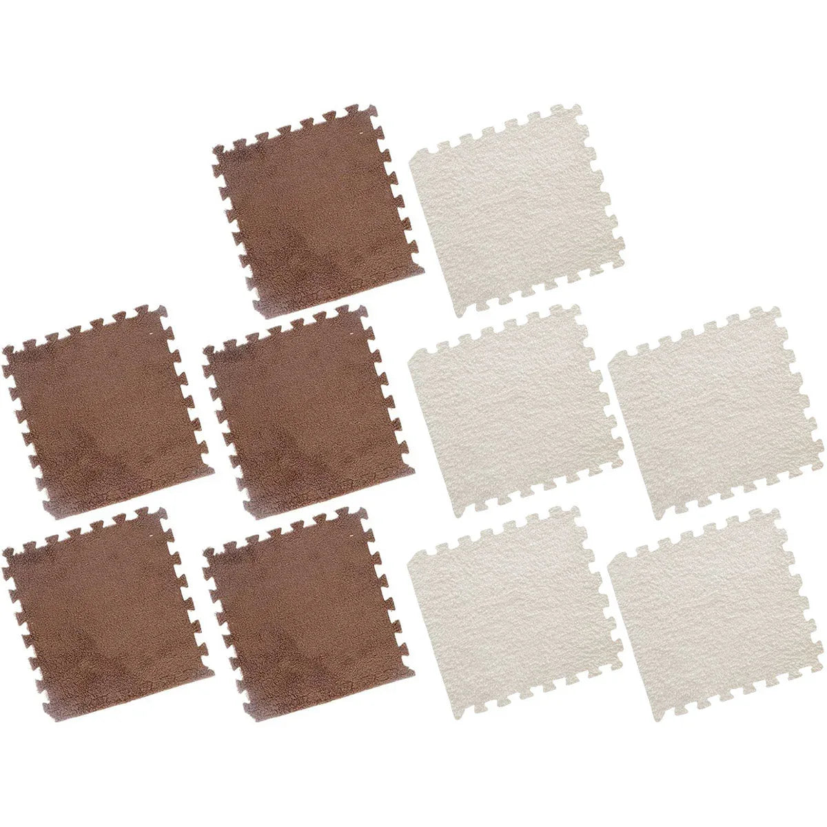 Foam Floor Mats Set 10PCS Shaggy Interlocking Tiles Soft for Kids Room Play Area - Grey-White - Mekamart Australia