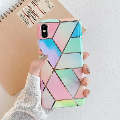 Rainbow Case for iPhone 14 13 12 11 Pro Max XR XS Marble Phone Shockproof Cover Silicone - For iphone 11