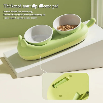 Cat Bowl Ceramic Double Bowl Non Slip Food Safe Durable for Dry Wet Food Water