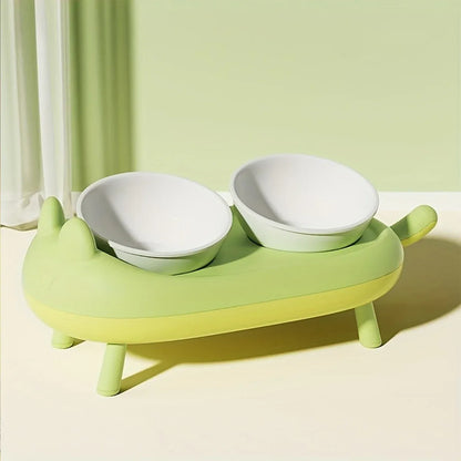 Cat Bowl Ceramic Double Bowl Non Slip Food Safe Durable for Dry Wet Food Water
