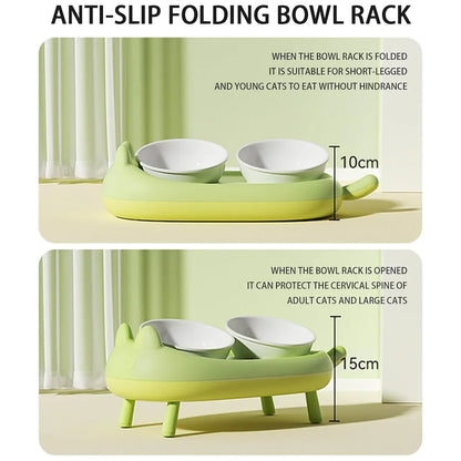 Cat Bowl Ceramic Double Bowl Non Slip Food Safe Durable for Dry Wet Food Water