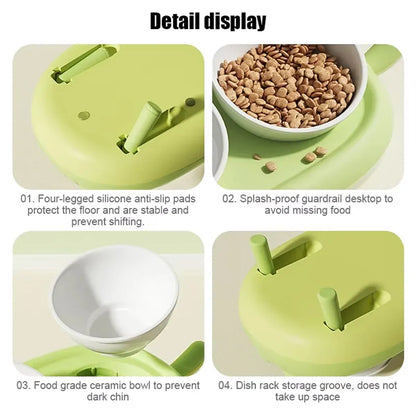 Cat Bowl Ceramic Double Bowl Non Slip Food Safe Durable for Dry Wet Food Water