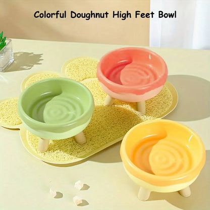 Cat Food Water Bowl Non Slip Raised Pet Feeding Dish Elevated Feeder Cats - Green