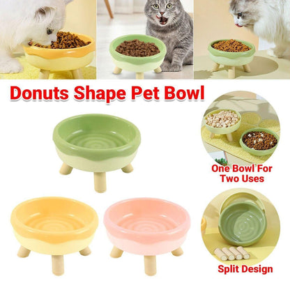 Cat Food Water Bowl Non Slip Raised Pet Feeding Dish Elevated Feeder Cats - Green